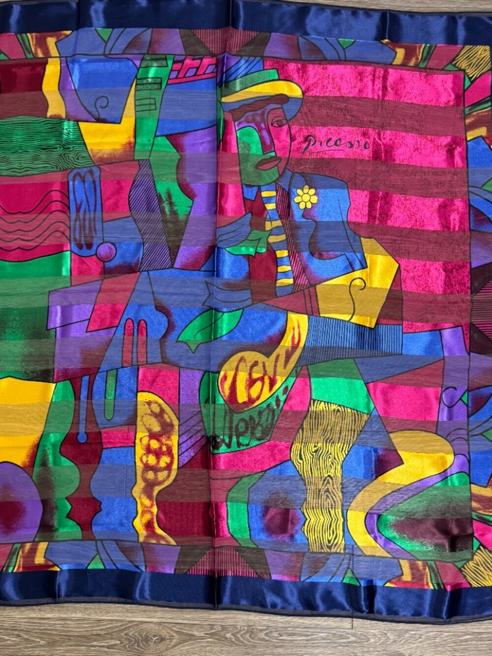 VTG 1980s  Pablo Picasso Satin Scarf Art Abstract Face Square 39"x39"